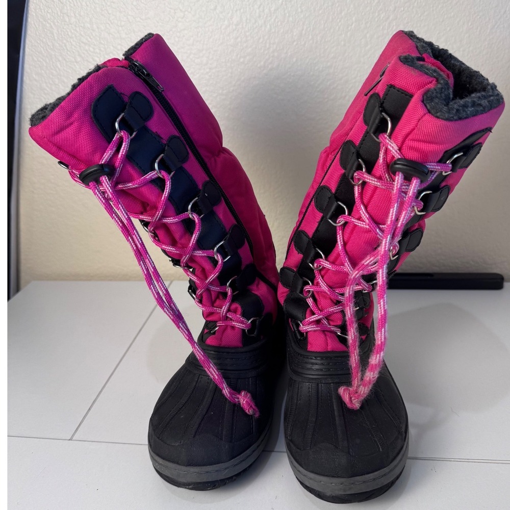 Pajar Snow Boots Kids Size 2 Pink Black Waterproof Insulated Winter Italy